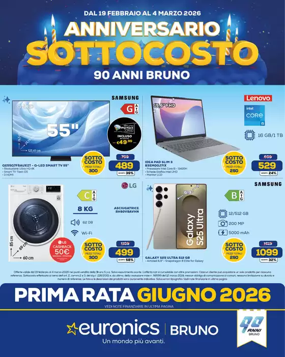 Volantino Euronics a Roma | SOTTOCOSTO ANNIVERSARIO 90 ANNI | 2026-02-19T00:00:00.000Z - 2026-03-04T00:00:00.000Z