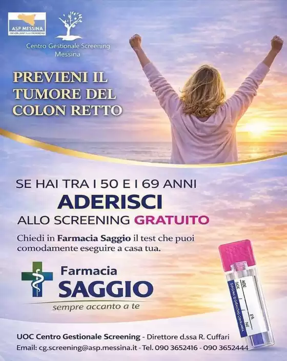 Volantino Farmacia Saggio a Casamassima | Previeni il tumore del colon retto | 2026-03-12T00:00:00.000Z - 2026-03-15T00:00:00.000Z