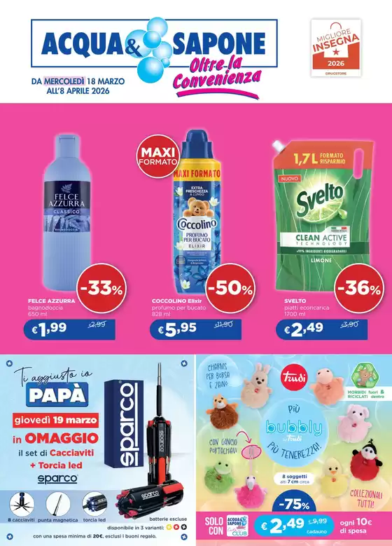 Volantino Acqua & Sapone a Adrano | Da mercoledi 18 marzo all 8 aprile 2026 | 2026-03-18T00:00:00.000Z - 2026-04-08T00:00:00.000Z