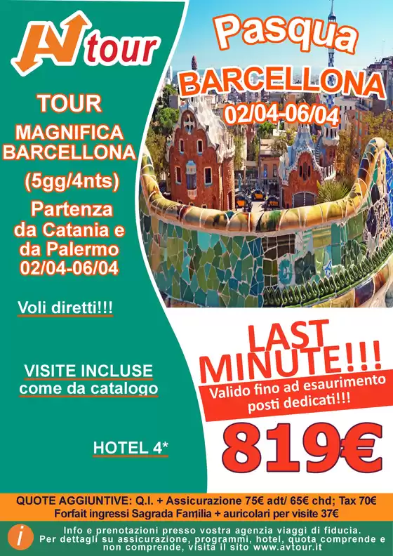 Volantino Av Tour a Perugia | LAST MINUTE MAGNIFICA BARCELLONA PASQUA | 2026-04-02T00:00:00.000Z - 2026-04-06T00:00:00.000Z