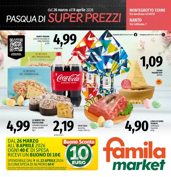 Volantino Famila Market a Trieste | Pasqua che risparmio | 2026-03-26T00:00:00.000Z - 2026-04-08T00:00:00.000Z