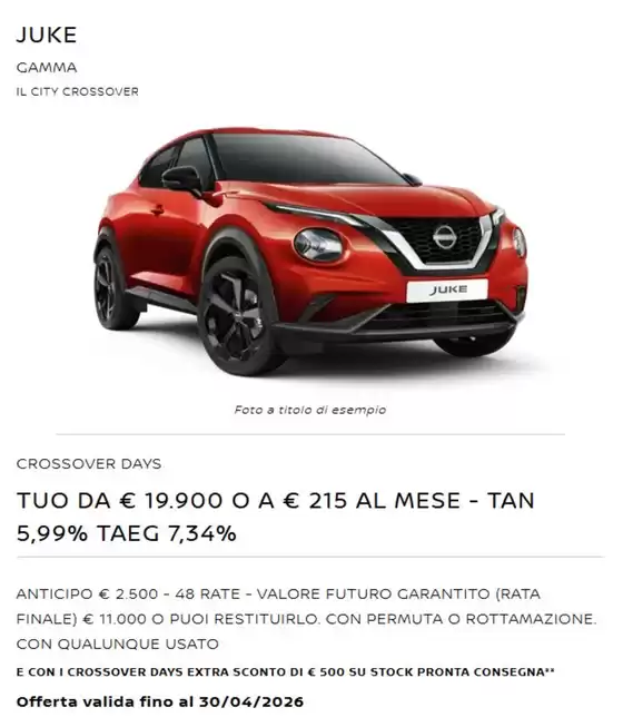 Volantino Nissan a Torino | Crossover days | 2026-04-01T00:00:00.000Z - 2026-04-30T00:00:00.000Z