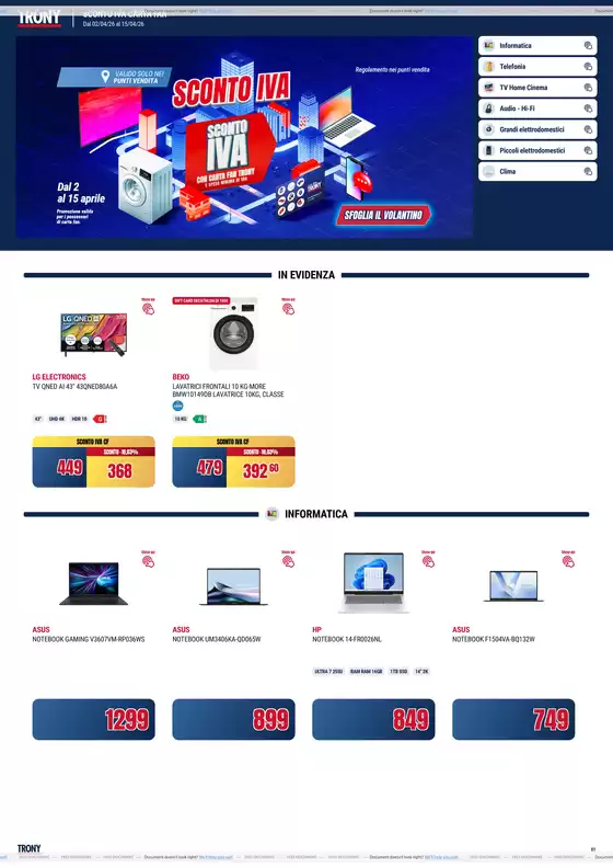 Volantino Trony a Genova | Sconti IVA | 2026-04-02T00:00:00.000Z - 2026-04-15T00:00:00.000Z