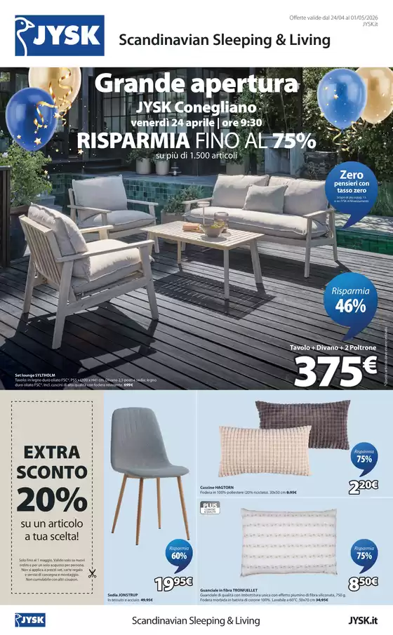 Volantino JYSK a Cornate d'Adda | Nuova apertura Conegliano | 2026-04-11T00:00:00.000Z - 2026-04-26T00:00:00.000Z