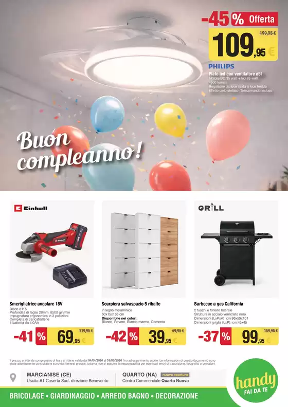 Volantino Handy fai da te | Buon compleanno! | 2026-04-04T00:00:00.000Z - 2026-05-03T00:00:00.000Z