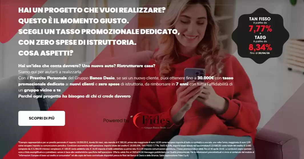 Volantino Banco Desio a Genova | Tan fisso a partire da 7,77% e taeg a partire da 8,34% | 2026-04-07T00:00:00.000Z - 2026-04-30T00:00:00.000Z