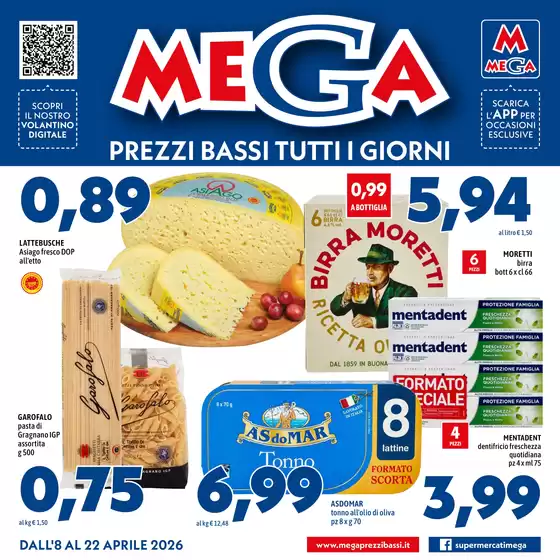 Volantino Supermercati Mega | Prezzi bassi tutti i giorni | 2026-04-08T00:00:00.000Z - 2026-04-22T00:00:00.000Z