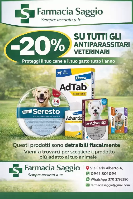 Volantino Farmacia Saggio a San Donà di Piave | Su tutti gli antiparassitari veterinari | 2026-04-08T00:00:00.000Z - 2026-04-12T00:00:00.000Z