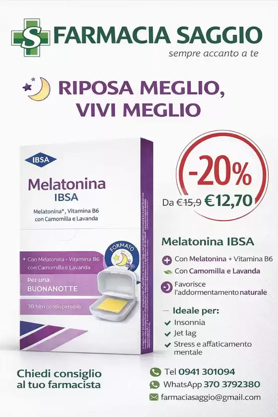 Volantino Farmacia Saggio | Riposa meglio, vivi meglio | 2026-04-09T00:00:00.000Z - 2026-04-12T00:00:00.000Z