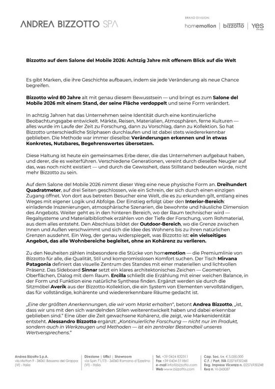 Volantino Bizzotto a Castelgrande | PMSalone del Mobile 2026DEBizzotto | 2026-04-01T00:00:00.000Z - 2026-04-30T00:00:00.000Z