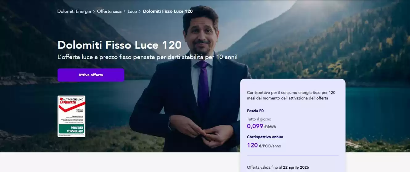 Volantino Dolomiti Energia a Montebello della Battaglia | Fisso Luce 120 | 2026-04-16T00:00:00.000Z - 2026-04-22T00:00:00.000Z