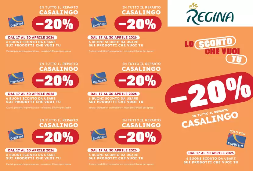 Volantino Regina Grandi Magazzini | -20% | 2026-04-17T00:00:00.000Z - 2026-04-30T00:00:00.000Z