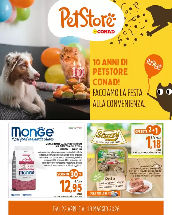 Volantino Pet Store Conad | Facciamo festa alla convenienza | 2026-04-22T00:00:00.000Z - 2026-05-19T00:00:00.000Z