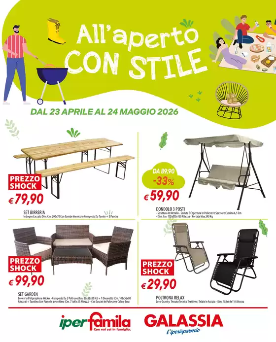 Volantino Galassia | All'aperto con stile | 2026-04-23T00:00:00.000Z - 2026-05-24T00:00:00.000Z