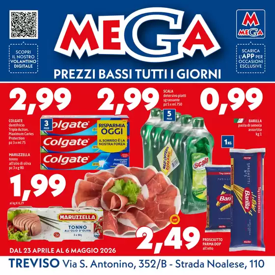 Volantino Supermercati Mega a Mombaruzzo | Prezzi bassi tutti i giorni | 2026-04-23T00:00:00.000Z - 2026-05-06T00:00:00.000Z