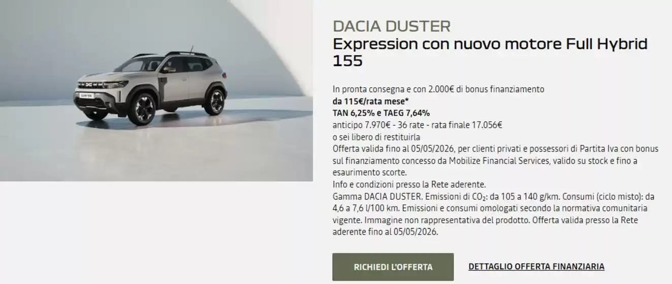 Volantino Dacia a Chiusavecchia | DACIA DUSTER | 2026-04-23T00:00:00.000Z - 2026-05-05T00:00:00.000Z