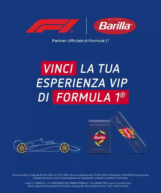 Volantino Barilla | Vinci la tua esperienza VIP di Formula 1® | 2026-05-06T00:00:00.000Z - 2026-06-08T00:00:00.000Z