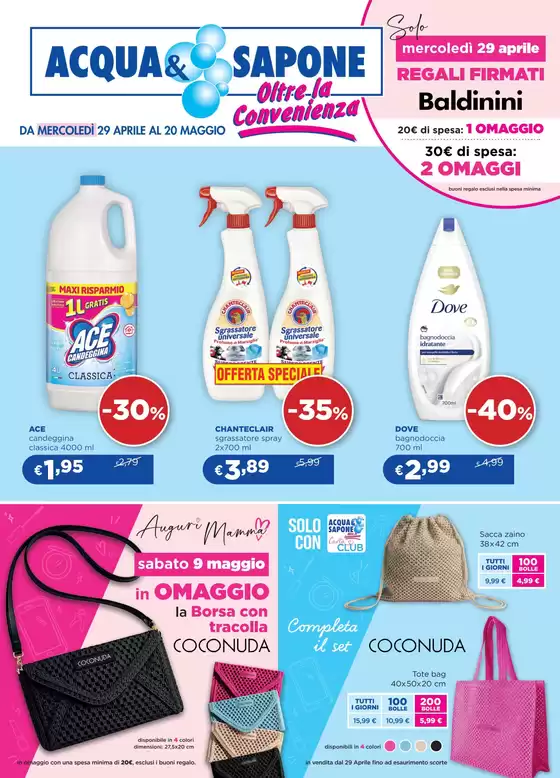 Volantino Acqua & Sapone | Da mercoledi 29 aprile al 20 maggio | 2026-04-29T00:00:00.000Z - 2026-05-20T00:00:00.000Z