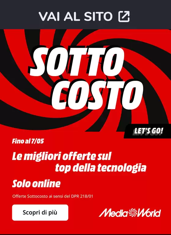 Volantino MediaWorld | SOTTOCOSTO da MediaWorld! | 2026-05-01T00:00:00.000Z - 2026-05-03T00:00:00.000Z