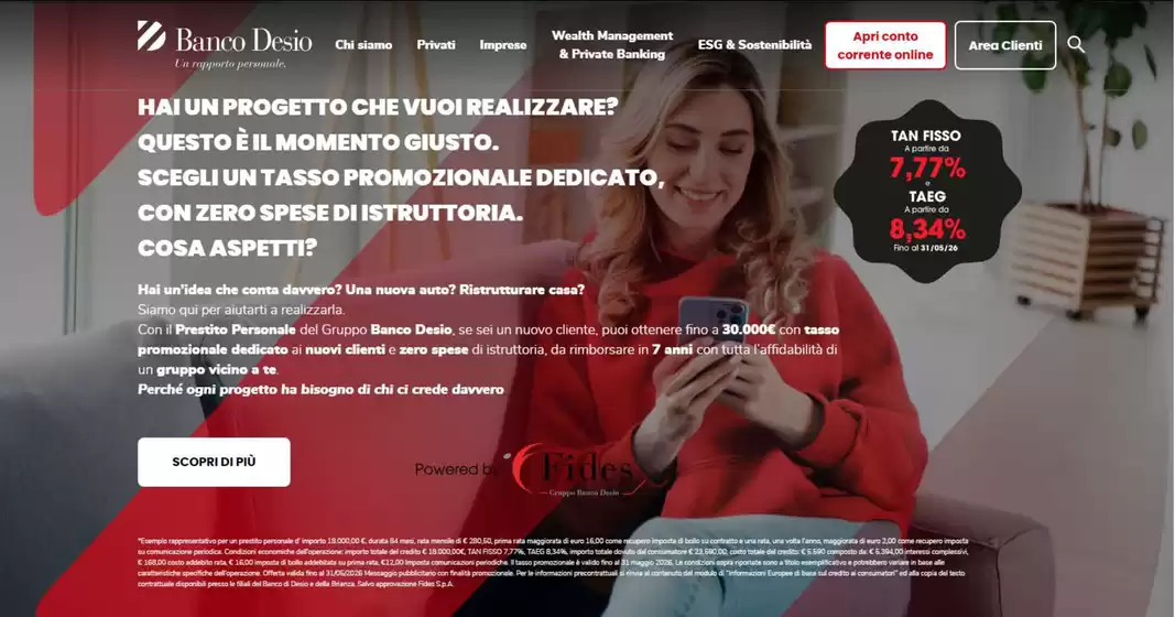 Volantino Banco Desio a Dasà | Tan fisso a partire da 7,77% e taeg a partire da 8,34% | 2026-05-05T00:00:00.000Z - 2026-05-31T00:00:00.000Z