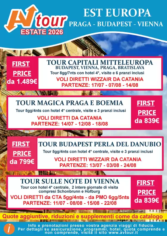 Volantino Av Tour a Postal | EST EUROPA PRAGA - BUDAPEST - VIENNA | 2026-07-11T00:00:00.000Z - 2026-08-24T00:00:00.000Z