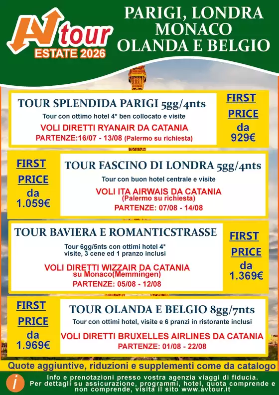Volantino Av Tour a Postal | PARIGI, LONDRA MONACO OLANDA E BELGIO | 2026-05-12T00:00:00.000Z - 2026-09-22T00:00:00.000Z