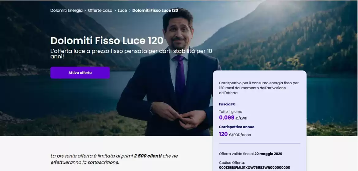 Volantino Dolomiti Energia a Ponzano Romano | Fisso Luce 120 | 2026-05-14T00:00:00.000Z - 2026-05-20T00:00:00.000Z