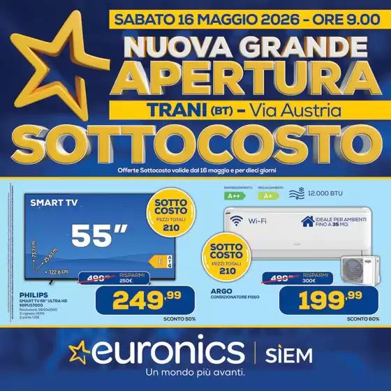Volantino Euronics | Nuova Apertura Trani - SottoCosto | 2026-05-14T00:00:00.000Z - 2026-05-25T00:00:00.000Z