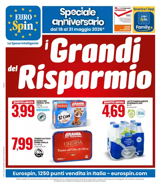 Volantino Eurospin a Frisa | SPECIALE ANNIVERSARIO: I GRANDI DEL RISPARMIO | 2026-05-18T00:00:00.000Z - 2026-05-31T00:00:00.000Z