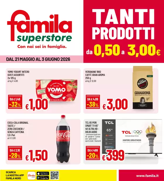 Volantino Famila Superstore | Tanti prodotti da 0,50 a 3,00 euro | 2026-05-21T00:00:00.000Z - 2026-06-03T00:00:00.000Z