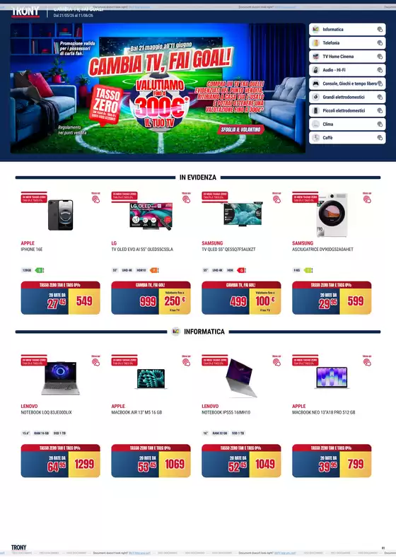 Volantino Trony | Cambia TV,fai goal! | 2026-05-21T00:00:00.000Z - 2026-06-11T00:00:00.000Z