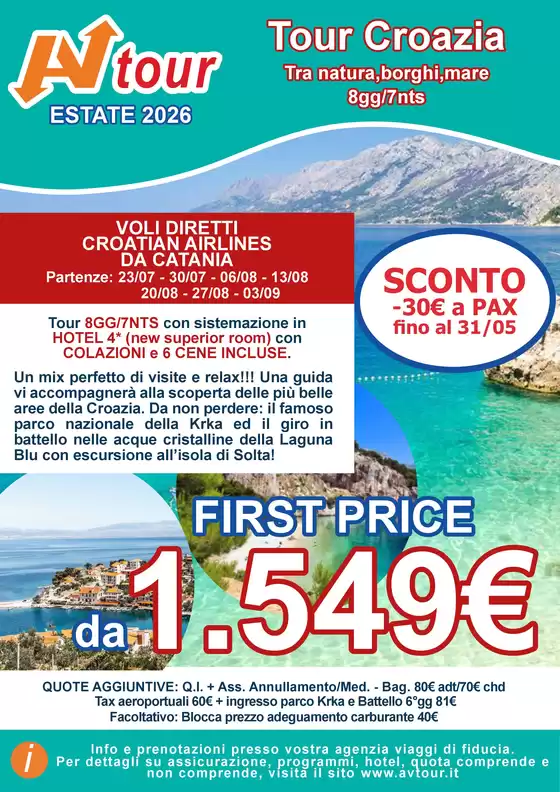 Volantino Av Tour a Cimolais | Offerta Tour Croazia | 2026-07-23T00:00:00.000Z - 2026-09-03T00:00:00.000Z