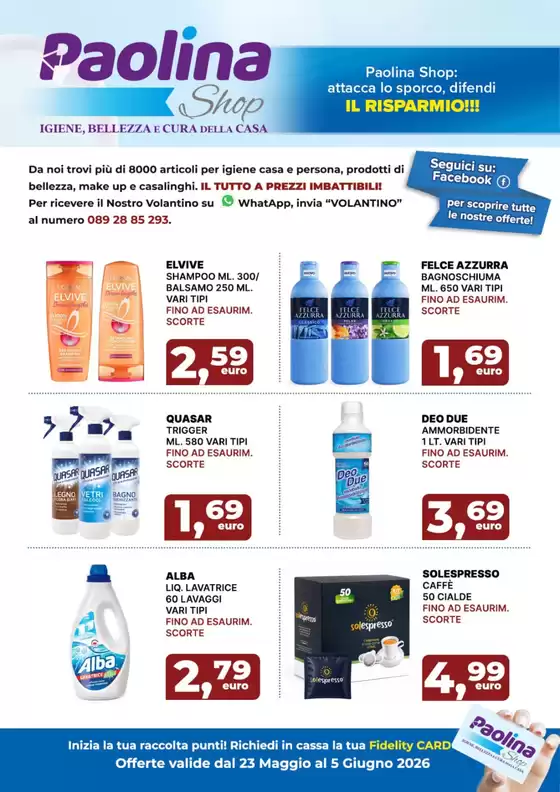 Volantino Paolina Shop | Offerte valide dal 23 maggio al 5 giugno 2026 | 2026-05-23T00:00:00.000Z - 2026-06-05T00:00:00.000Z