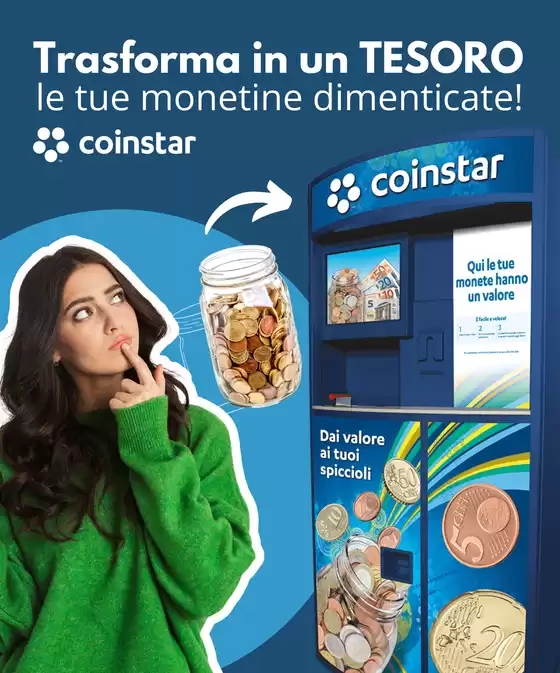 Volantino Coinstar | Coinstar: trasforma in un tesoro le tue monetine dimenticate | 2026-06-01T00:00:00.000Z - 2026-06-30T00:00:00.000Z