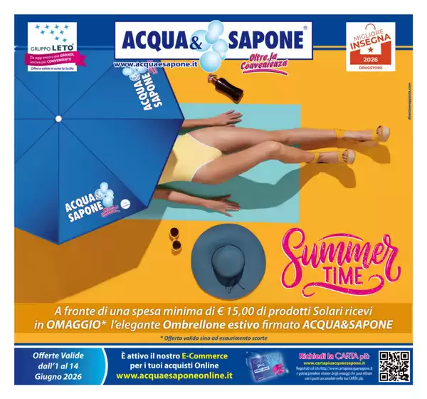 Volantino Acqua & Sapone a San Cipriano d'Aversa | Summer time | 2026-06-01T00:00:00.000Z - 2026-06-14T00:00:00.000Z