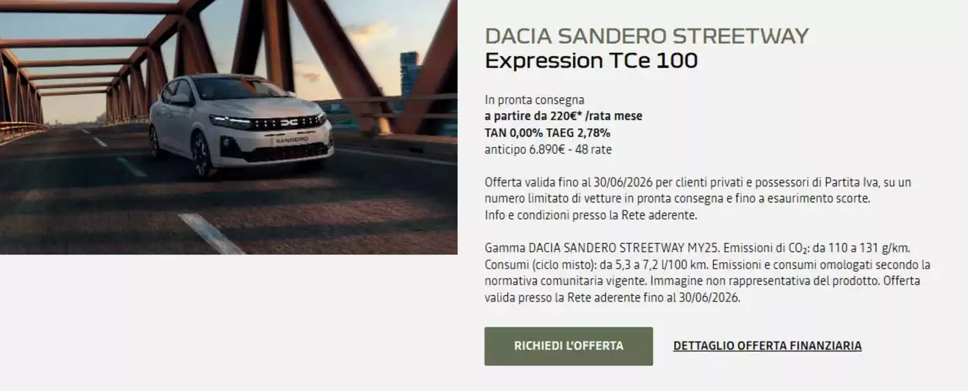 Volantino Dacia a Gorga | DACIA SANDERO STREETWAY | 2026-06-04T00:00:00.000Z - 2026-06-30T00:00:00.000Z