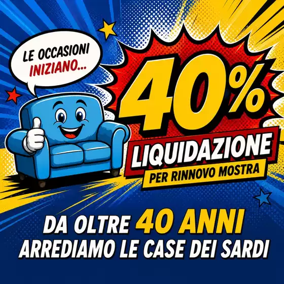 Volantino Eva Arredamenti a Povoletto | 40% liquidazione per rinnovo mostra | 2026-06-05T00:00:00.000Z - 2026-06-19T00:00:00.000Z