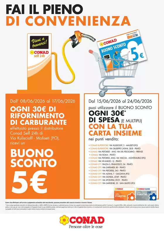 Volantino Conad Superstore | BUONO SCONTO 5€ DISTRIBUTORE PRATO | 2026-06-08T00:00:00.000Z - 2026-06-24T00:00:00.000Z