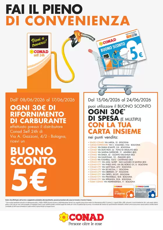 Volantino Spazio Conad | BUONO SCONTO 5€ DISTRIBUTORE BOLOGNA | 2026-06-08T00:00:00.000Z - 2026-06-24T00:00:00.000Z