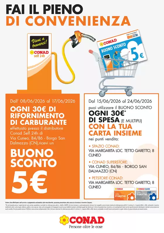 Volantino Conad Superstore | BUONO SCONTO 5€ DISTRIBUTORE BORGO SAN DALMAZZO | 2026-06-08T00:00:00.000Z - 2026-06-24T00:00:00.000Z