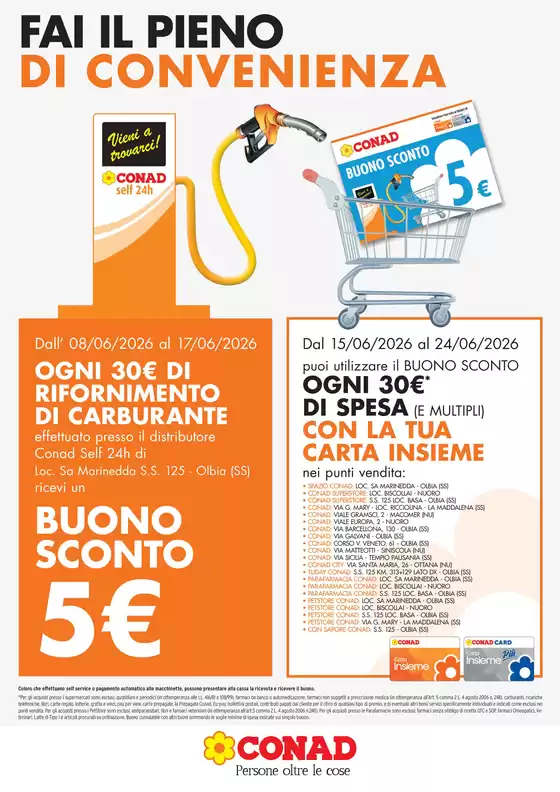Volantino Conad Superstore | BUONO SCONTO 5€ DISTRIBUTORE OLBIA | 2026-06-08T00:00:00.000Z - 2026-06-24T00:00:00.000Z
