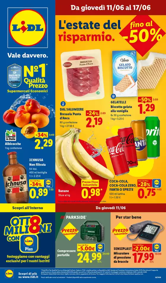 Volantino Lidl a San Giacomo di Veglia | L'estate del risparmio. Fino al -50% | 2026-06-11T00:00:00.000Z - 2026-06-17T00:00:00.000Z