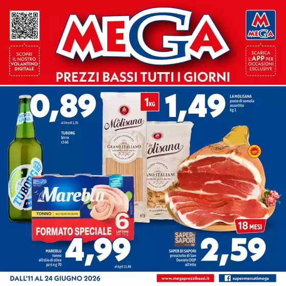 Volantino Supermercati Mega | Prezzi bassi tutti i giorni | 2026-06-11T00:00:00.000Z - 2026-06-24T00:00:00.000Z