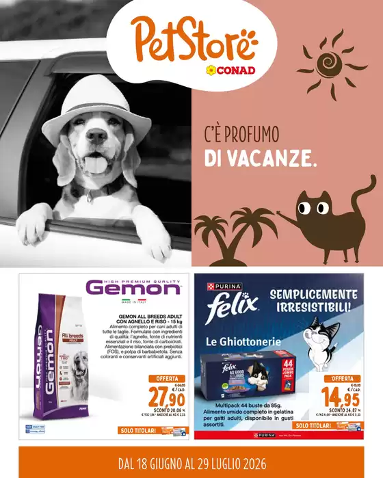 Volantino Pet Store Conad a Mango | C'e profumo di vacanze | 2026-06-18T00:00:00.000Z - 2026-07-29T00:00:00.000Z