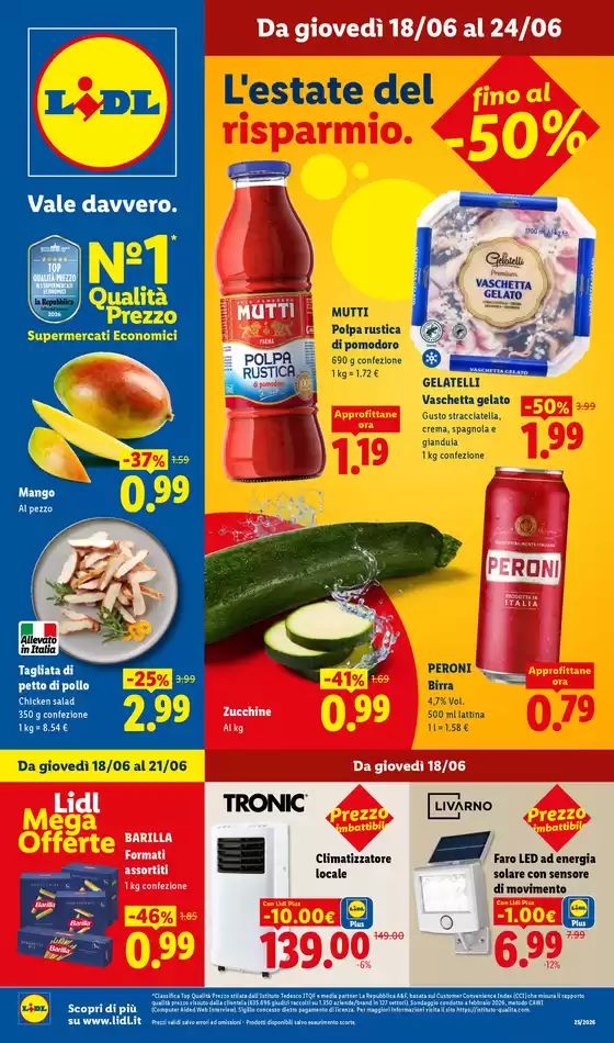 Volantino Lidl | L'estate del risparmio. Fino al -50% | 2026-06-18T00:00:00.000Z - 2026-06-24T00:00:00.000Z