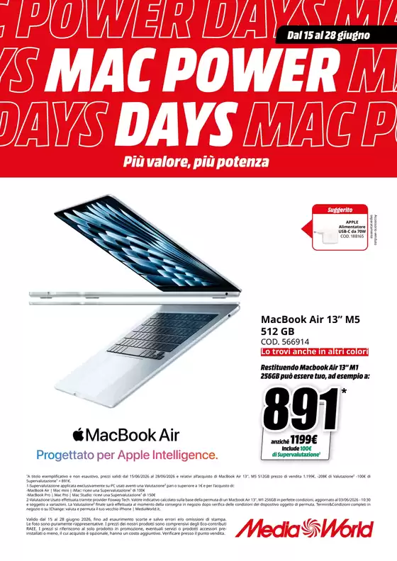 Volantino MediaWorld | Mac power days | 2026-06-15T00:00:00.000Z - 2026-06-28T00:00:00.000Z