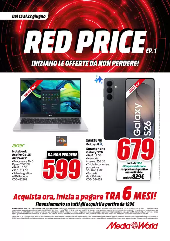 Volantino MediaWorld | Red price | 2026-06-15T00:00:00.000Z - 2026-06-22T00:00:00.000Z