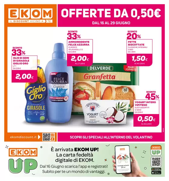 Volantino Ekom a Fossombrone | Offerte da 0.50 | 2026-06-16T00:00:00.000Z - 2026-06-29T00:00:00.000Z