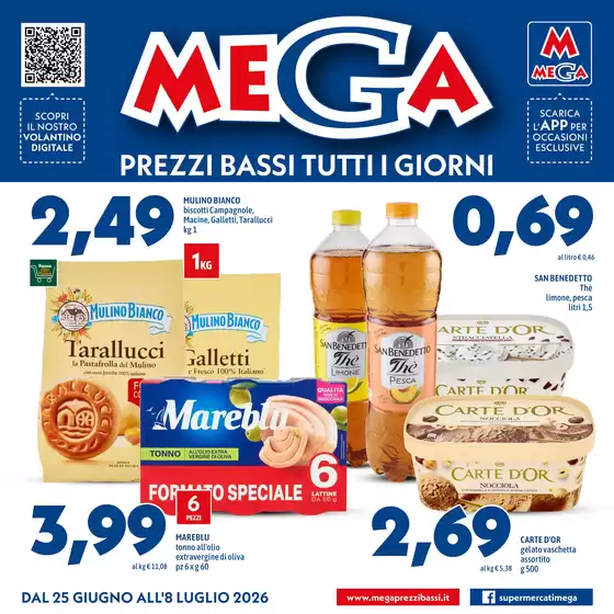 Volantino Supermercati Mega | Prezzi bassi tutti i giorni | 2026-06-25T00:00:00.000Z - 2026-07-08T00:00:00.000Z