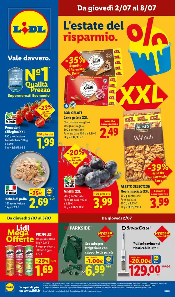 Volantino Lidl | L'estate del risparmio. XXL | 2026-07-02T00:00:00.000Z - 2026-07-08T00:00:00.000Z